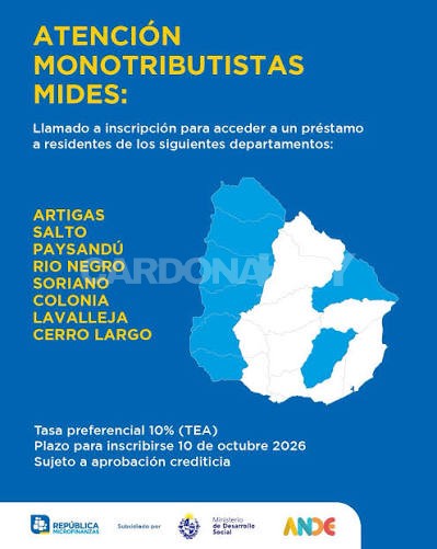 Créditos para monotributistas sociales del Mides: inscripciones hasta el 10 de octubre