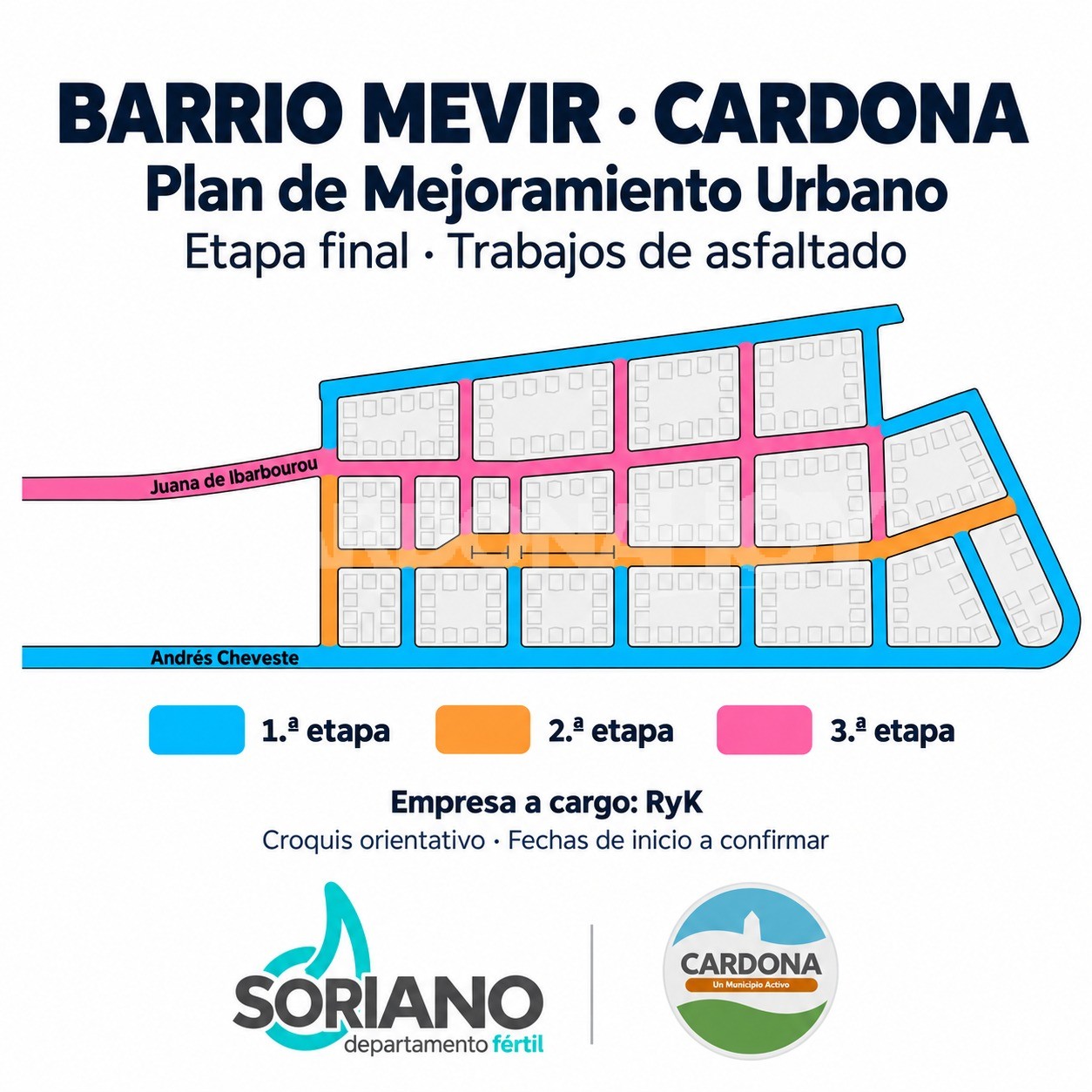 Barrio MEVIR de Cardona ingresa en la etapa final de una obra de mejoramiento urbano que supera los 89 millones de pesos