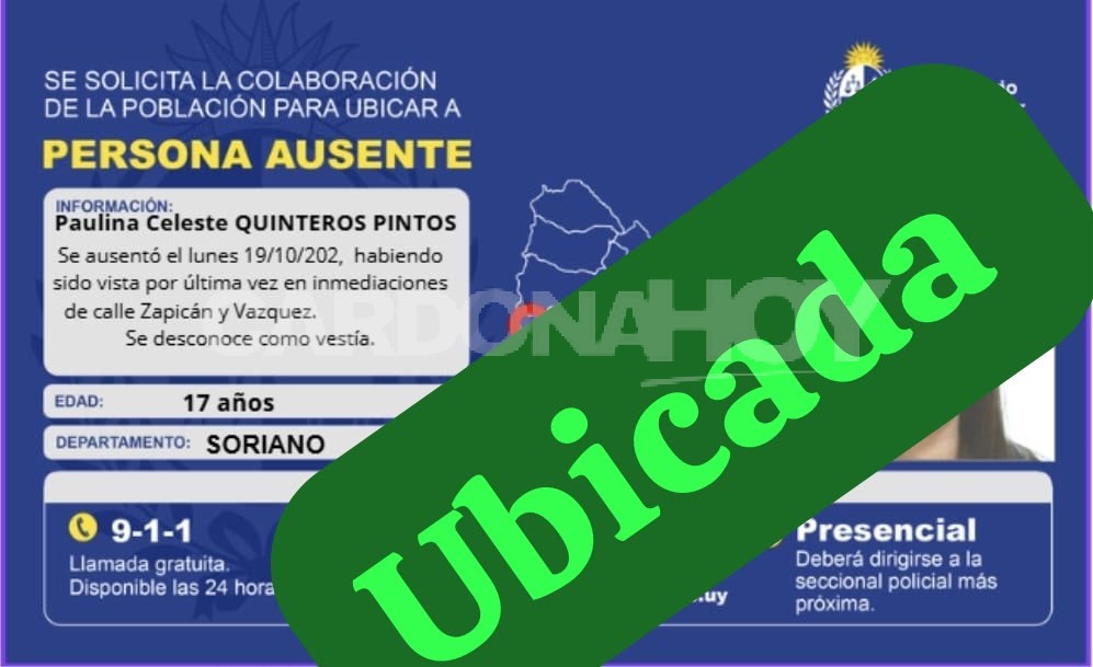 Fue ubicada la adolescente de 17 años que era buscada en Soriano